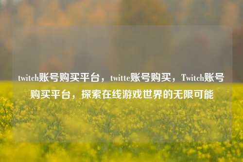 twitch账号购买平台，twitte账号购买，Twitch账号购买平台，探索在线游戏世界的无限可能